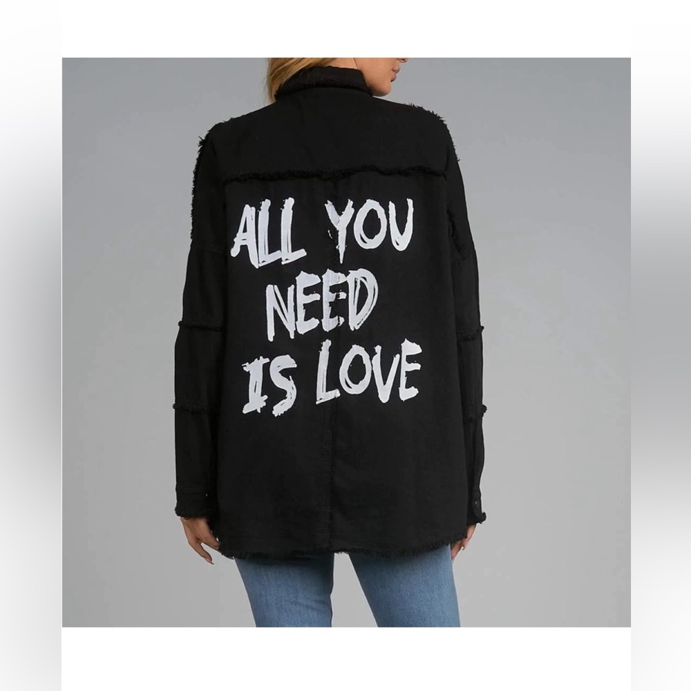 Elan Black Utility Jacket with White Slogan